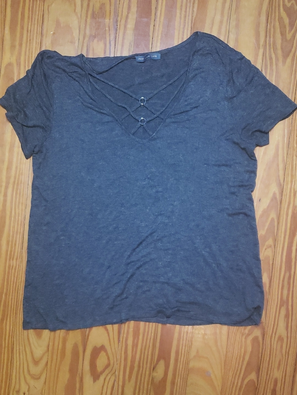 Crisscross V-Neck Tee - Dark Gray Top West Coast Love